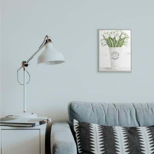 Stupell Industries White Tulip Bouquet in Parisian Vase with Gray Frame Wall Accent